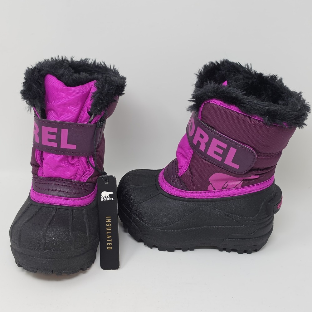 New! Sorel Snow Commander Winter Toddler Fur Lined Boots ~ Purple Size 6